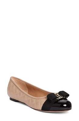 FERRAGAMO Varina Cap Toe Ballet Flat New Bisque Black Patent at Nordstrom,