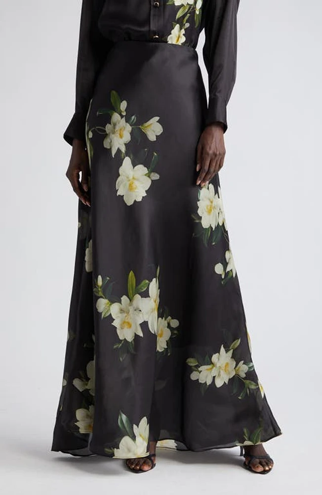 Zimmermann Harmony Silk Maxi Skirt Black Magnolia at Nordstrom,