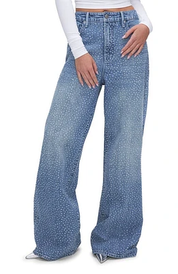 Good American Ease Crystal Embellished Wide Leg Jeans Indigo592 at Nordstrom,