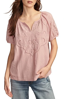 Lucky Brand Split Neck Cotton Eyelet Top at Nordstrom,