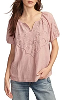 Lucky Brand Split Neck Cotton Eyelet Top at Nordstrom,