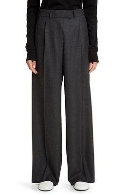 The Row Roan High Waist Straight Leg Wool Pants in Charcoal Melange at Nordstrom, Size Medium