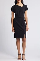 Connected Apparel Asymmetric Neck Scuba Sheath Dress Black at Nordstrom,