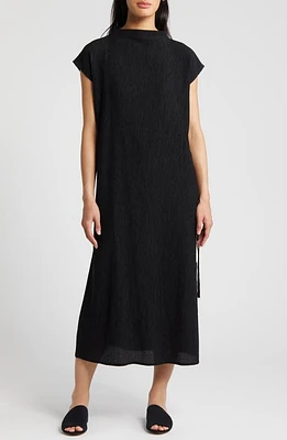 Eileen Fisher Textured Mock Neck Midi Dress Black at Nordstrom,