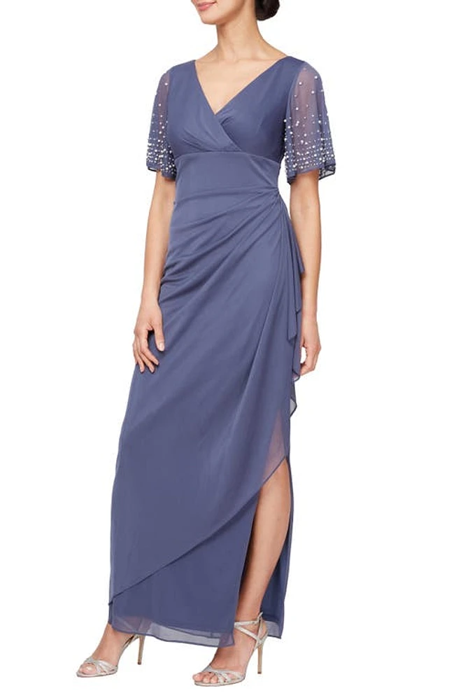 Alex Evenings Flutter Sleeve Empire Waist Evening Gown in Violet at Nordstrom, Size 12P