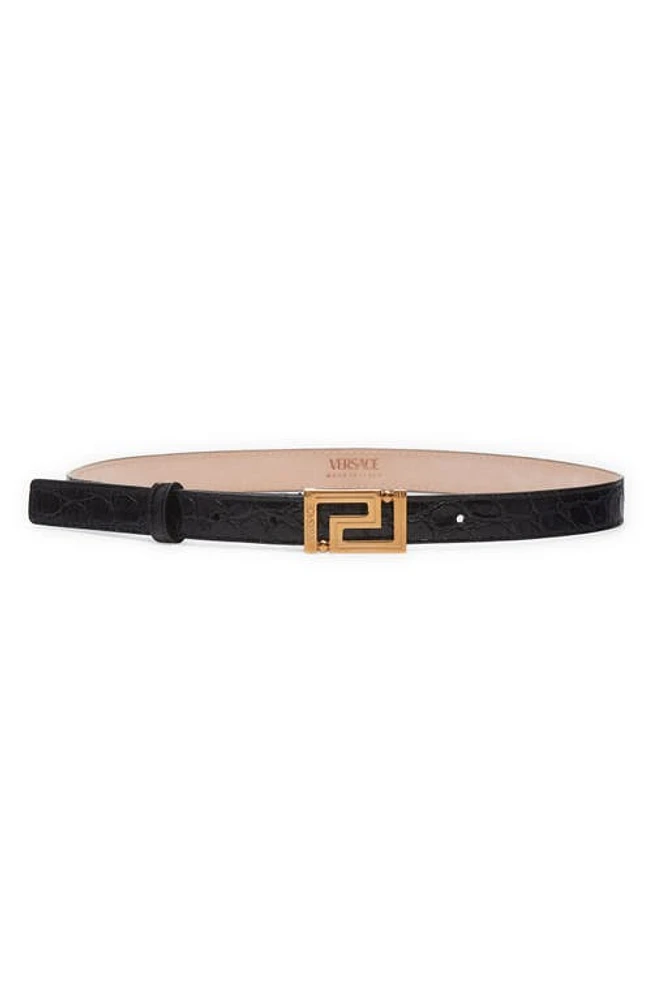 Versace Greca Buckle Croc Embossed Leather Belt Black/Versace Gold at Nordstrom,