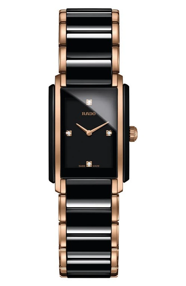 RADO Integral Diamonds Bracelet Watch, 22mm x 33mm in Rose Gold/Black at Nordstrom