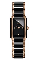 RADO Integral Diamonds Bracelet Watch, 22mm x 33mm in Rose Gold/Black at Nordstrom