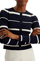 Ted Baker London Eloriaa Stripe Crewneck Cardigan in Navy at Nordstrom, Size 1