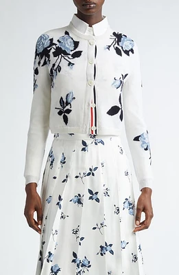 Thom Browne Blue Rose Crop Cashmere Cardigan White at Nordstrom, Us