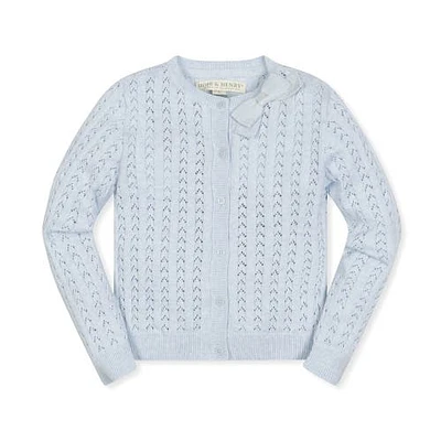 Hope & Henry Girls' Pointelle Bow Cardigan, Infant Light Blue Heather at Nordstrom,