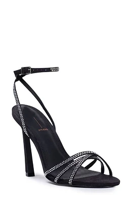 Black SUEDE STUDIO Serafina Ankle Strap Sandal Satin Crystal Stones at Nordstrom,