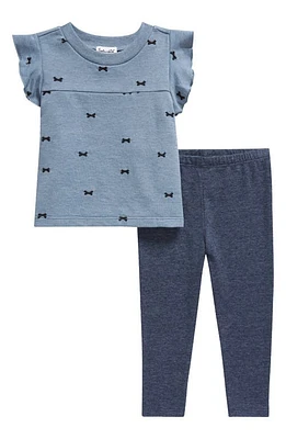 Splendid Bow Print Ruffle Top & Leggings Set Deep Sea at Nordstrom,