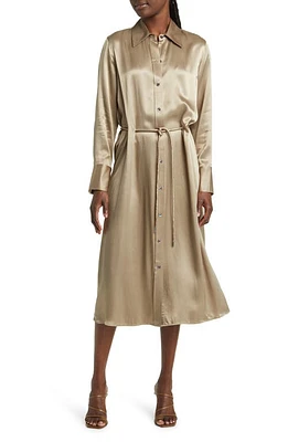 Rails Anina Long Sleeve Satin Midi Shirtdress in Mermaid at Nordstrom, Size X-Small