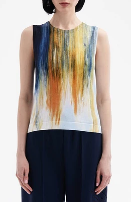 Oscar de la Renta Brushstroke Print Sleeveless Sweater Calendula Multi at Nordstrom,