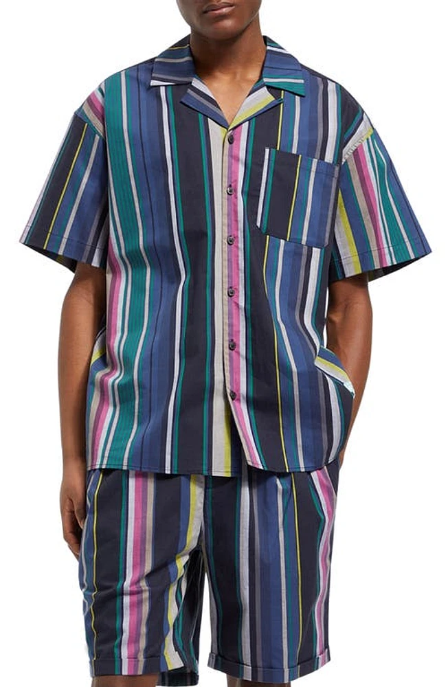 Scotch & Soda Multicolor Stripe Camp Shirt Black Multi at Nordstrom,