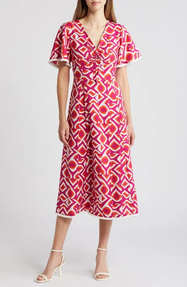 Tahari ASL Geo Print Midi Dress Wild Berry at Nordstrom