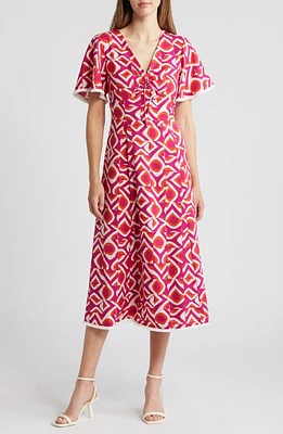 Tahari ASL Geo Print Midi Dress Wild Berry at Nordstrom