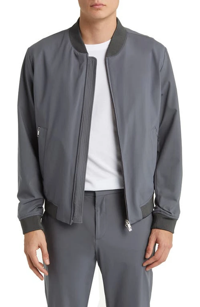 BOSS Slim Fit Jersey Bomber Jacket Medium Grey at Nordstrom,