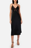 CAMI NYC Marilyn Lace Trim Silk Midi Slipdress Black at Nordstrom,