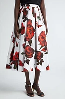 Alexander McQueen Tudor Rose Pleated Cotton Midi Skirt in Opticalwhite at Nordstrom, Size 12 Us