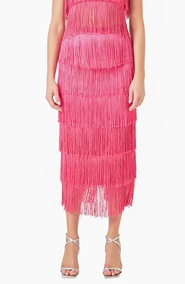 Endless Rose Fringe Tiered Maxi Skirt Fuchsia at Nordstrom,