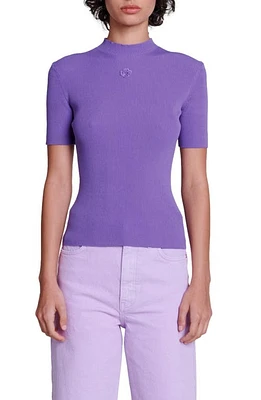 maje Missiani Clover Patch Rib Mock Neck Sweater in Purple at Nordstrom, Size 1