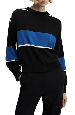 MANGO Stripe High Neck Sweater Blue at Nordstrom,