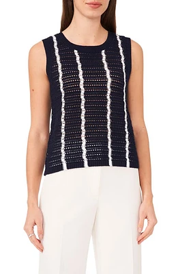 halogen(r) Stripe Pointelle Crewneck Sleeveless Sweater at Nordstrom,