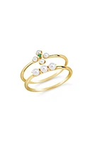 Sterling Forever Cara Set of 2 Imitation Pearl & Cubic Zirconia Stackable Rings in Gold at Nordstrom, Size 7