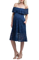 Nom Maternity Lucia Off the Shoulder Lace Dress Navy at Nordstrom,