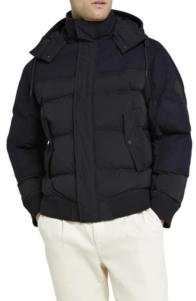 Ted Baker London Ventry Puffer Bomber Jacket with Removable Hood in Navy at Nordstrom, Size 6