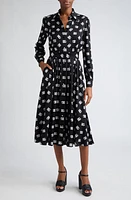 Dolce & Gabbana Pleated Monogram Logo Long Sleeve Stretch Silk Charmeuse Midi Dress Black at Nordstrom, Us