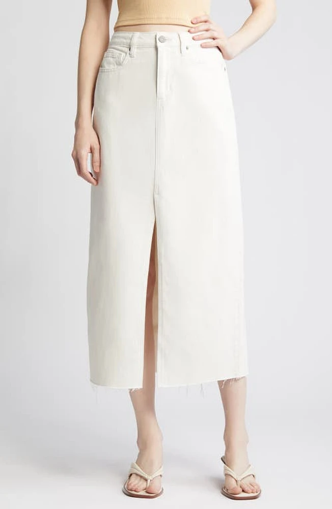 HIDDEN JEANS Front Slit Denim Midi Skirt White at Nordstrom,