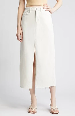 HIDDEN JEANS Front Slit Denim Midi Skirt White at Nordstrom,