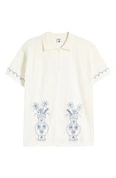 Service Works Embroidered Vase Knit Short Sleeve Button-Up Shirt Off White at Nordstrom,