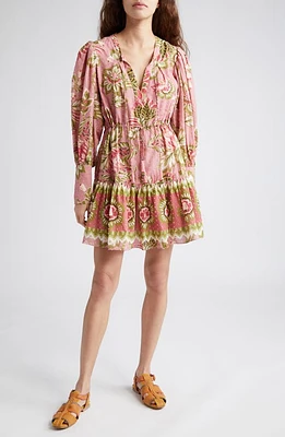 FARM Rio Aura Floral Print Long Sleeve Minidress Pink at Nordstrom,