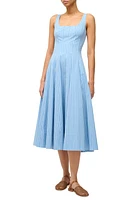 STAUD Wells Fit & Flare Dress Azure Pinstripe at Nordstrom,