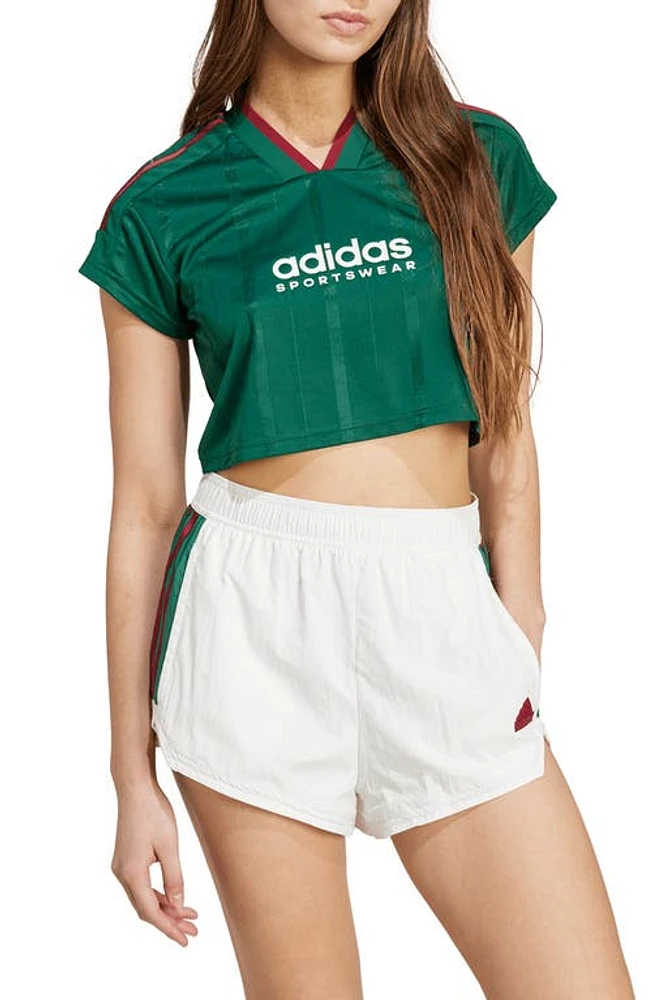 adidas Tiro 3-Stripes Crop T-Shirt Dark Green/burgundy/White at Nordstrom,