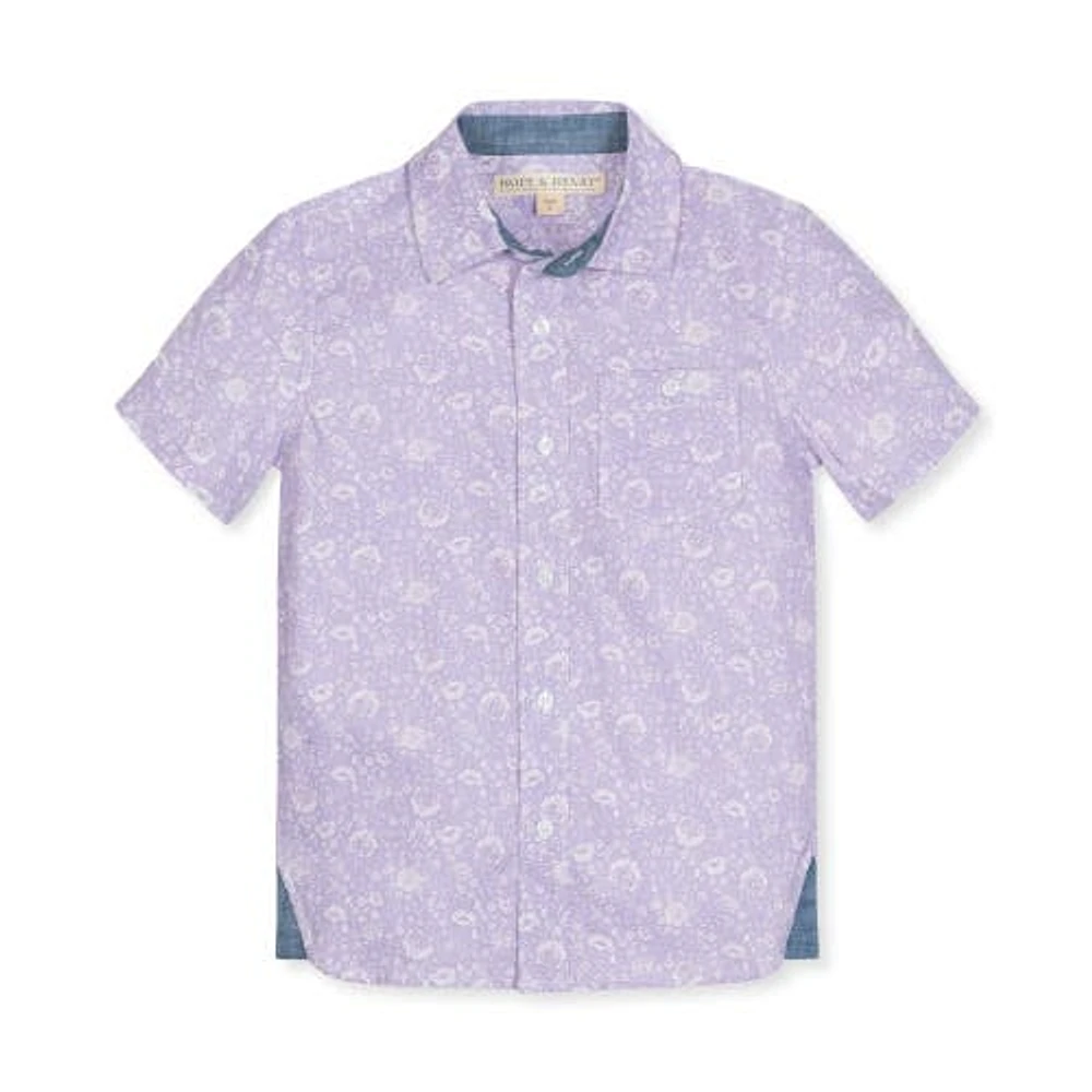 Hope & Henry Boys' Short Sleeve Linen Shirt with Side Vent, Infant Lavender Fields Floral at Nordstrom,