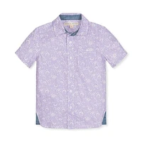 Hope & Henry Boys' Short Sleeve Linen Shirt with Side Vent, Infant Lavender Fields Floral at Nordstrom,