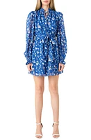 Endless Rose Floral Long Sleeve Chiffon Minidress Blue at Nordstrom,