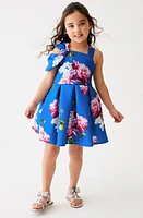 Baker by Ted Kids' Floral Shoulder Bow Scuba Crepe Dress Blue at Nordstrom,