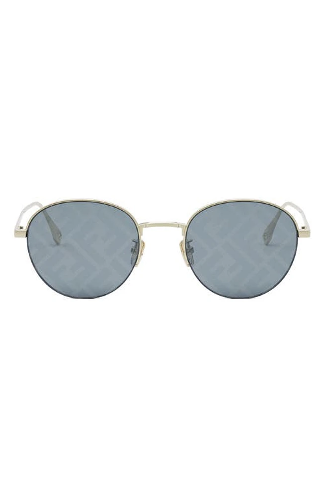 'Fendi Travel 52mm Mirrored Round Sunglasses in Gold /Blue Mirror at Nordstrom