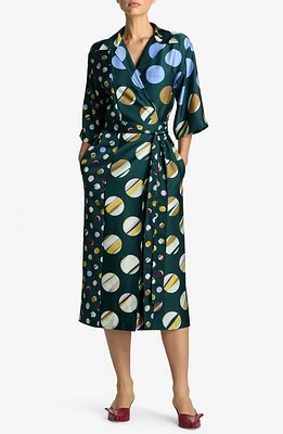 St. John Collection Collage Dot Colorblock Wrap Dress Spruce Multi at Nordstrom,