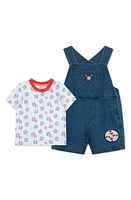 Little Me Baseball T-Shirt & Shortalls Set Blue at Nordstrom