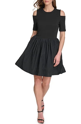 DKNY Mixed Media Poplin Fit & Flare Dress at Nordstrom,