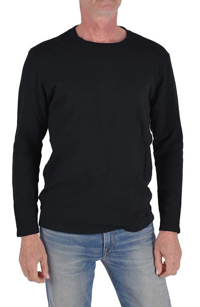 HIROSHI KATO The Drill Crewneck Long Sleeve T-Shirt Black at Nordstrom,