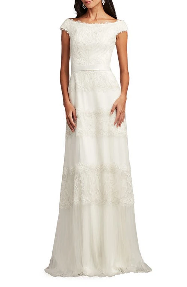 Tadashi Shoji Sequin Corded Lace Off the Shoulder Gown Ivory at Nordstrom,