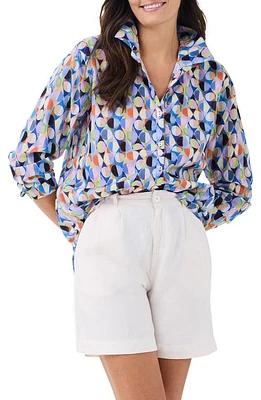 NIC+ZOE Social Circles Relaxed Cotton Button-Up Shirt Blue Multi at Nordstrom